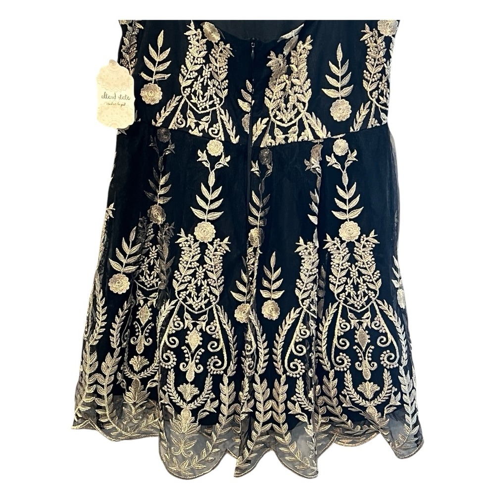 NWT Altar'd State Black Gold Embroidered Mini Dress L Fit & Flare Party - Picture 6 of 10